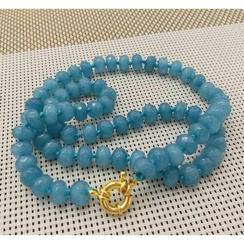 New 5x8mm Gray Blue Aquamarine Gems Faceted Abacus Beads Necklace AA