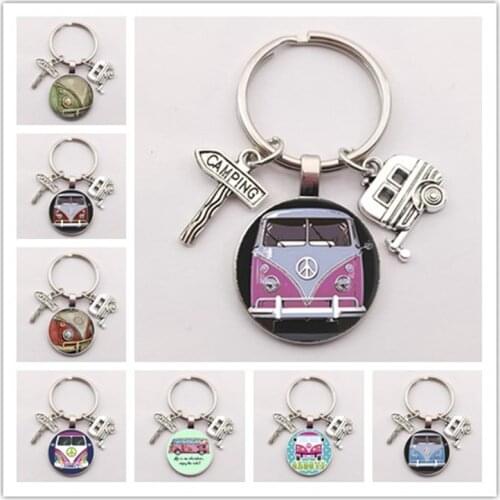 New vintage Hippie Peace Sign Van Bus keychain fashion men women purse bag car pendant key chain ring holder jewelry