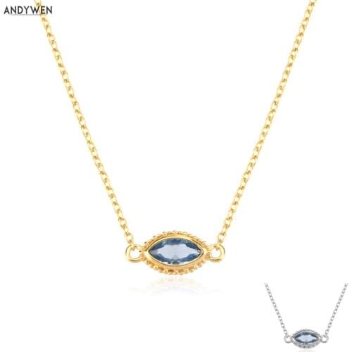 ANDYWEN 925 Sterling Silver Big Blue Eye Charm Pendant Long Chain Necklace Luxury Women Fine Jewelry Crystal Wedding Crystal