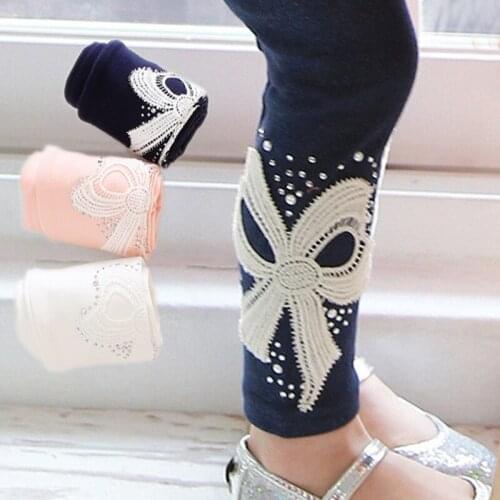 Baby girls Clothing Spring kids cotton Skinny Pants 2-7y toddler girl leggings childrens diamond embroidery big bow Trousers