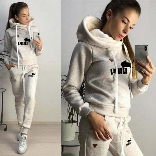 Autumn Winter Fashion Women Tracksuit Fleece Sweatshirts + Sweatpants 2 Pieces Sets Womens Harajuku Street Sweatshirt Suit