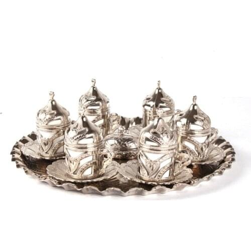 Ottoman Empire Motif Heart Model 6 Person Coffee Cup Set Nostalgia Guest Classical Engraved Metal Exterior Plating New