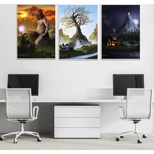 Lake house, contract under the tree of the world-giant Goggagog and old craftsman-Inspirisles print decorative poster