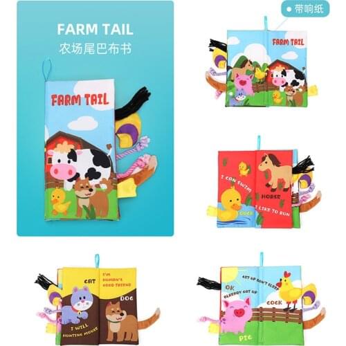 Early Education Cloth Book 0-1 Years Old Tear-Proof Cognitive with Ringing Paper Animal Tail Toy Cloth Book Educational Toys