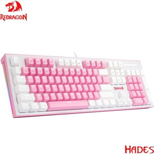 REDRAGON HADES K623 USB Pink White Mechanical Gaming Keyboard Blue Switch Led Backlit 104 Keys Computer PC Gamer