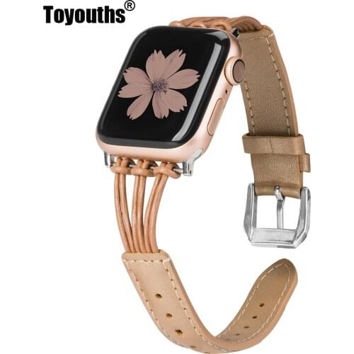 Leather Band for Apple Watch 38mm 40mm 42mm 44mm Rose Gold Women Men Slim Leisure Tassel Bracelet Strap for iWatch 6 5 4 3 2 1