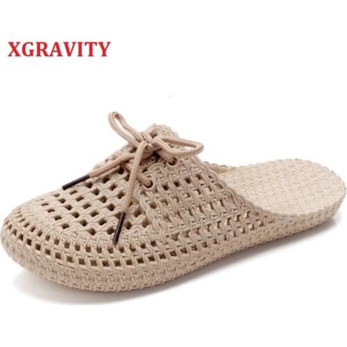 XGRAVITY Closed Toe Lace UP Lady Sandals Slip-proof Women Outdoor Slides Female Summer Student Beach Shoes Girl Sneaker B041