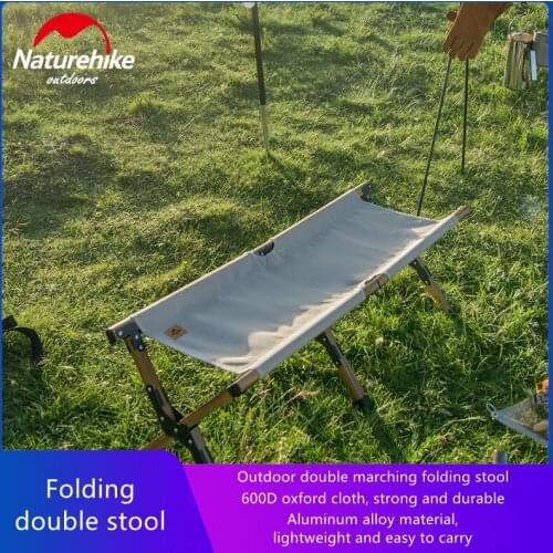 Outdoor folding double marching stool portable camping picnic stool aluminum alloy ultra-light folding double chair