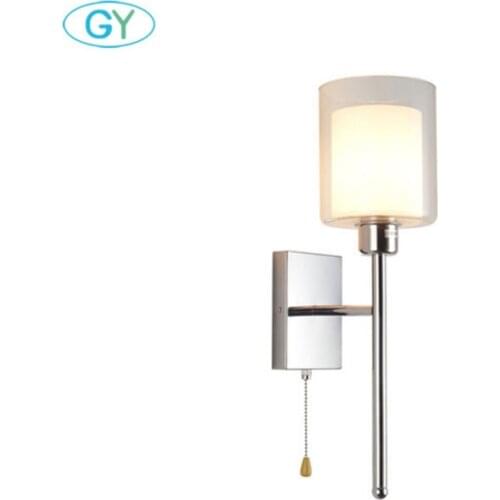 Modern art deco wall light with pull chain switch, america style chrome finish bedside wall lamp,industrial nordic sconces
