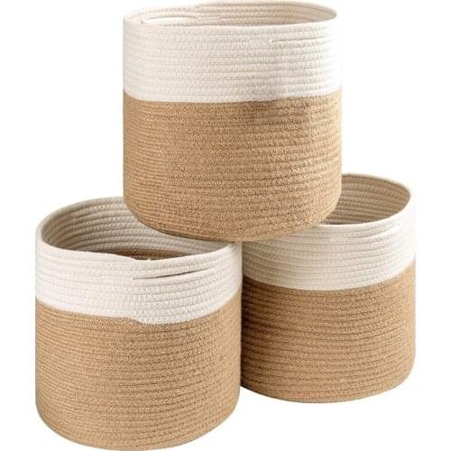 Rope Storage Bins 3 Pack Storage Square Organizer Foldable Decorative Woven Basket with Handles for Clothes,Towels Promotion
