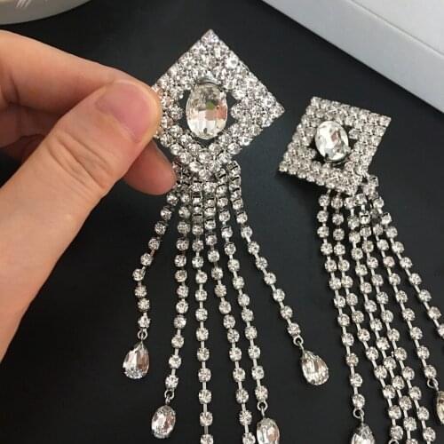 European style geometric full diamond tassel ear clip