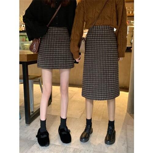 Womens Autumn And Winter Retro Plaid A-line Skirt With High Waist And Thin Hips