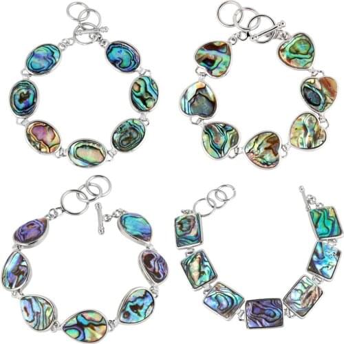 TUMBEELLUWA Natural Abalone Shell Various Shapes Beads Bracelet Bangle,18KGP Adjustable Fashion Jewellery for Women