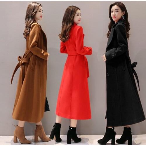 Women Wool Coats 2021 Winter Thick Warm Woolen Jacket Female Temperament Slim Woolen Jackets Womens Fashion X-Long Wool Overcoat
