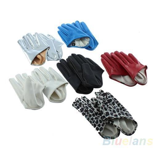 1 Pair Women\s Fashion Cool Five Finger Half Palm Faux Leather Soft Gloves Mittens