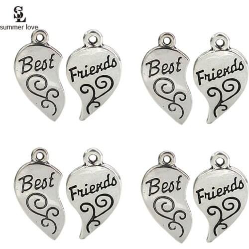 10sets/lot Tibetan Silver Plated Best Friends Broken Heart Charms Pendants for Bracelet Necklace Making DIY Jewelry Findings
