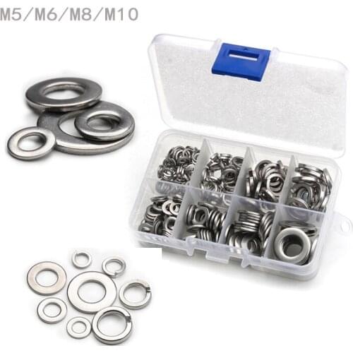 200Pcs Stainless Steel Spring Flat Washers Machine Plain Washers Insulation Screw Gaskets Metal Gaskets M5/M6/M8/M10