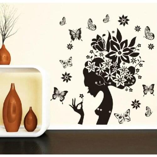 28*38'' Black flower butterfly home decor wall decals living room bathroom tile stickers wall stickers for girls rooms ZYPA2175