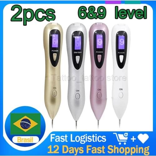 2pcs 6&9 level LCD Plasma Pen LED Lighting Laser Tattoo Mole Removal Machine Face Care Skin Tag Removal Freckle Spot Remover