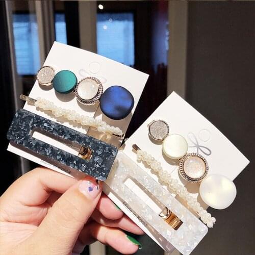 3PCS/Set Korean Acrylic Hair Clips For Women Hair Accessories Fashion Jewelry Simulated Pearl Hairpins Geometric Gold Barrettes