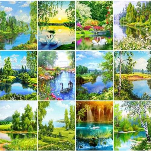 EverShine Diamond Embroidery Landscape Cross Stitch Kits Diamond Mosaic Natural Needlework 5D DIY Painting Trees Wall Art