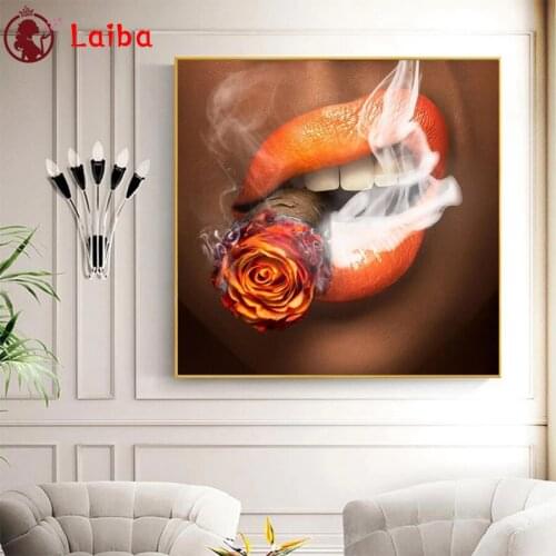5D DIY Diamond Painting Modern art, sexy lips smoking cigar cross stitch full square/round diamond mosaic embroidery