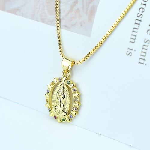 Charms Colar Zircon Pendant Necklace for Mother Gifts Virgin Mary Necklace Women Our Lady of Guadalupe Religious Jewelry