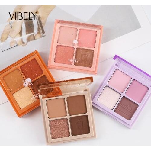 4 Color Glitter Matte Eyeshadow Palette Soft Girl Shimmer Eye Shadow Power Shiny Pigmented Makeup Fashion Diamond Eye Makeup