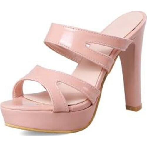 Women Sandals Slippers Ladies Square Heels Shoes European peep toe Fashion Party wedding Summer high heels Plus size 33-46 C41