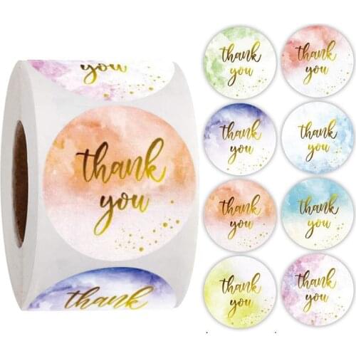 Colorful round "thank you" sticker seal label paper roll packaging decoration handmade thank you sticker 500pcs Sticker Flakes