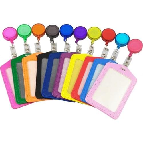 1 Set PU ID Staff Employees Card Holder with Retractable Badge Reel Students Old People Bus Card Sleeve Pass Access Card Cover