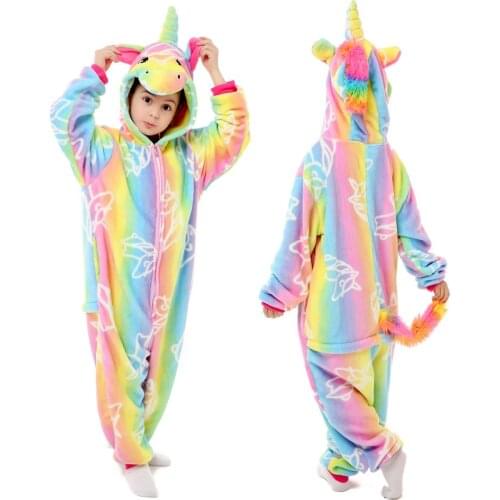 Baby Winter Warm Pijamas Cartoon Unicorn Kigurumi Pajamas Kids Onesie Sleepwear Overalls for Girls Childrens Pajamas 4 6 8 12Y