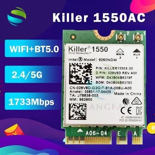 For Killer 1550 Intel 9260 9260NGW NGFF 1730Mbps WiFi + Bluetooth 5.0 802.11ac Card