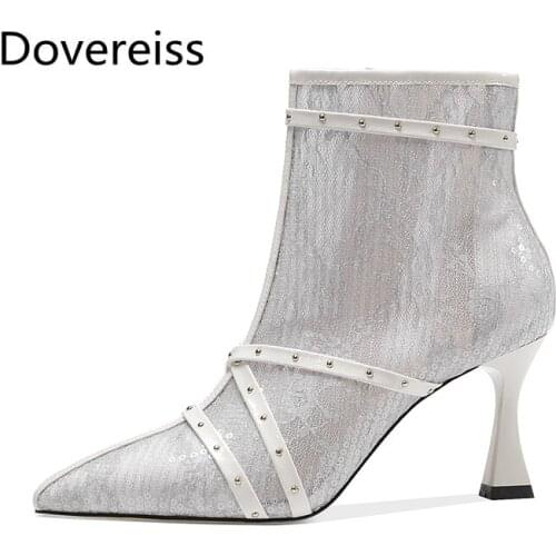 Dovereiss Fashion Womens Shoes Winter Concise clear heels sexy New Bling-bling Pointed toe Stilettos heels zipper Ankle boots