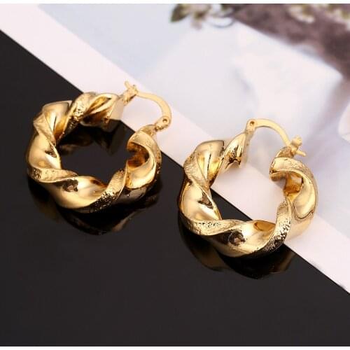 Dubai Gold Color Ethiopian Hoop Earrings African Simple Style for Israel Sudan Women Jewelry