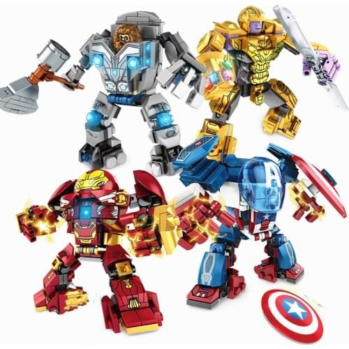 Avengers Heroes Mecha Set Endgame Thanos Anime Action Figure For Boy Childrens Motorcycle Assembling Building Block Toys