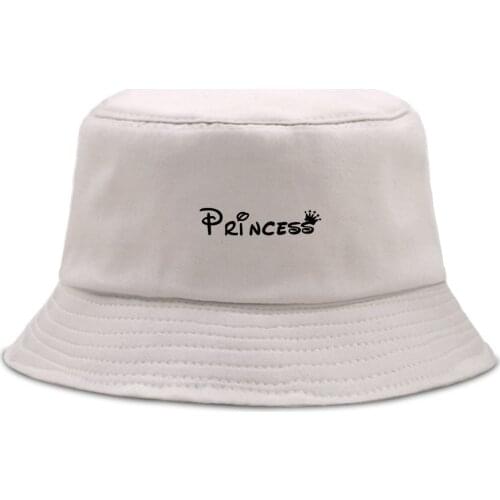 PRINCESS Letter Cartoon Print Fishing Cap Outdoor Casual Bucket Hats Summer Sun Shade Fishermans Hat Unisex Street Panama Caps