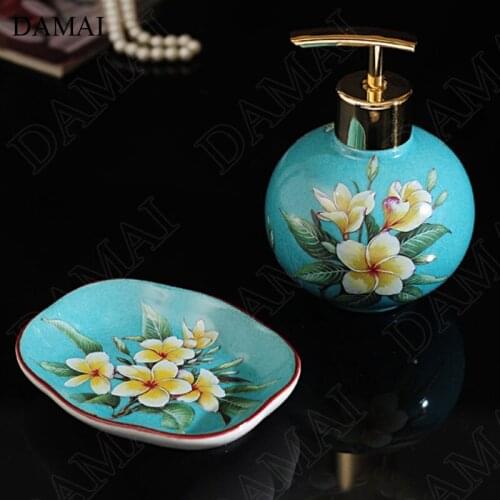 Chinese Flower Painting Ceramic Soap Dispenser Household Bathroom Accessories Set Painted Flowers Bird Decorative Shampoo Bottle