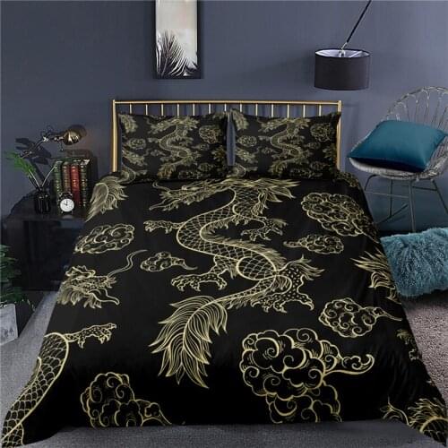 Bedding Sets Luxury 3D Dragon Print 2/3Pcs Comfortable Kids Teens Duvet Cover Pillowcase Home Textile Single/Queen/King Size