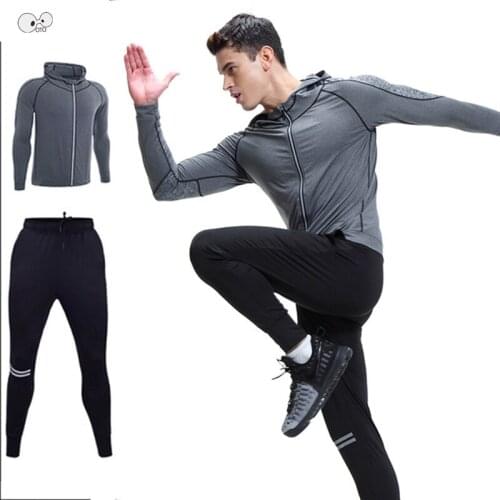 2Pcs Kits 2018 Autumn Men Sportswear Mens Clothing Suit Sports Hoodies+Pants Running Set Fitness Gym Tracksuit Hooded Sweatshirt