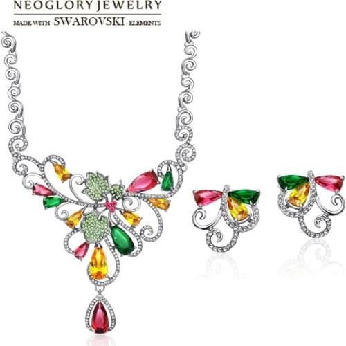 Neoglory Austria Rhinestone & Zircon Jewelry Set Luxuriant Colorful Design Alloy Plated Necklace & Earrings Party Trendy