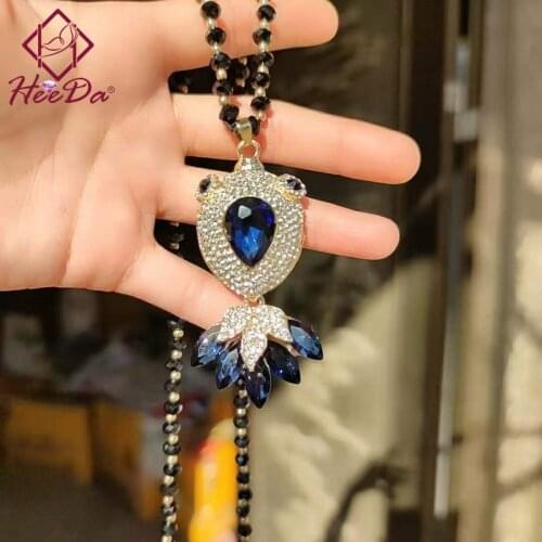 Korean Luxury Blue Crystal Long Necklaces for Women Fashion Elegant Fish Pendant Sweater Chain Lady Shiny Party Neck Accessories