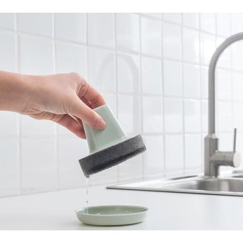 Countertop Stain Removal Scouring Pad Bathtub Cleaning Tools Household Sponge Cleaning Brush with Tray Kitchen Dishwashing Brush