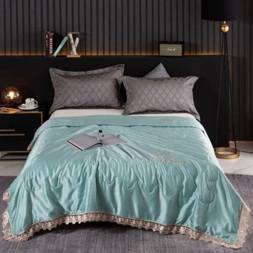 Washed silk Summer Quilt With Lace Green Air Condition Blanket Soft and Comfortable Bed Cover Bedding 2020 New