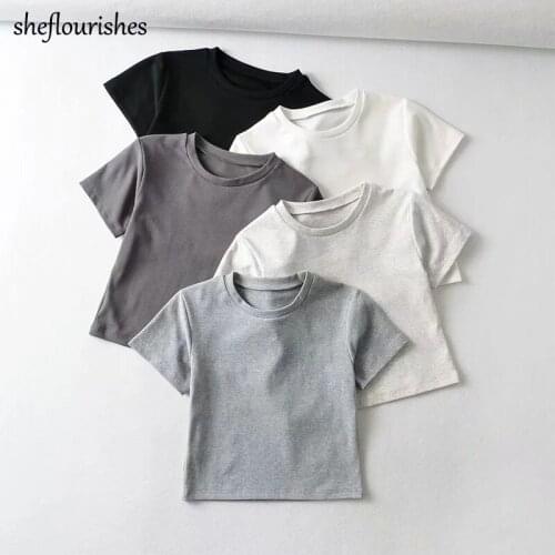 Summer o neck t shirt women casual short sleeve tops cute solid cropped tees fashion hollow out top black cotton t shirt white