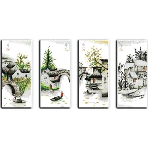 Four Seasons Water Village DIY Handmade Cross Stitch Kits Embroidery count printing cross stitch pattern Home Decor Needlework