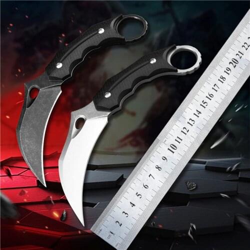 Karambit Knife D2 Steel Fixed Blade Hunting Knife Tactical Claw Camp Hike Outdoor Self Defense Hunting Survival EDC Tools Knife