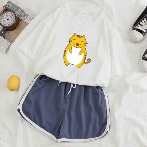 Sleepwear Women Pajama Sets Night Suit Shorts Ladies Pajamas Set Sleepwear Women Cute Cat Print Shorts Nightwear Two Piece