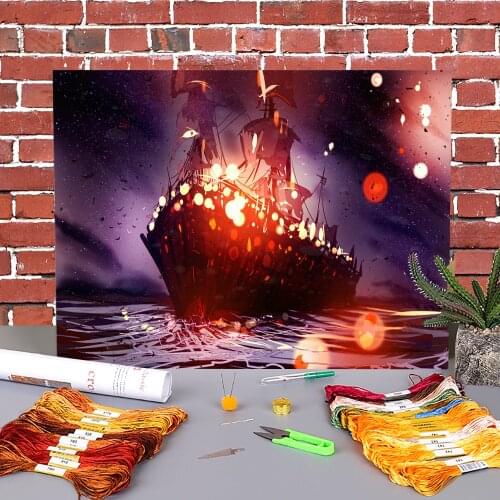 Scenery On The Sea Pre-Printed 11CT Cross-Stitch DIY Embroidery Full Kit DMC Threads Hobby Painting Handmade Craft Decor