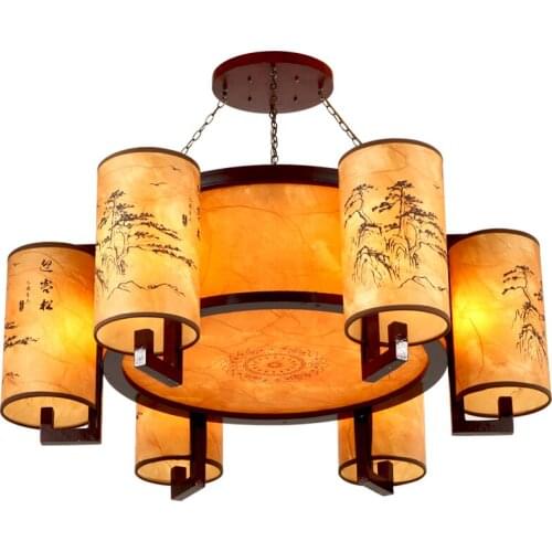 Chinese style living room pendant light antique wood restaurant lamp retro hotel wl4260925